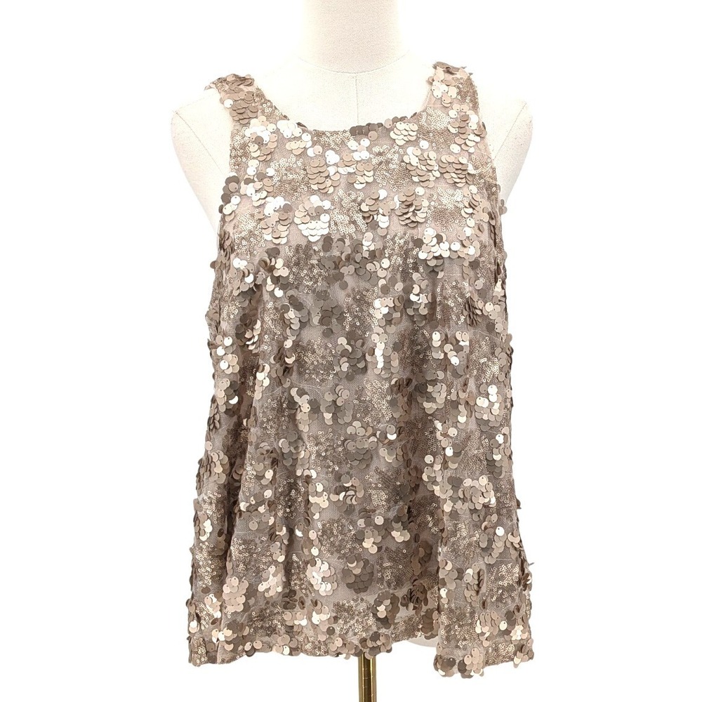 Sequin Tank Top Champagne‎ Sleeveless Party Layering Glam Size M